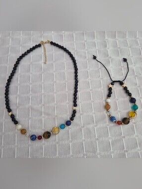Beaded Solar System Multi-Gem Necklace and Bracelet Set